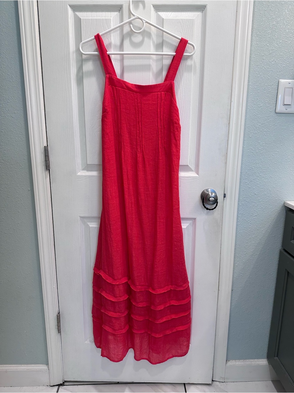Bright Pink Tiered Maxi Sundress with Wide Straps